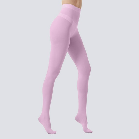 qolati 80 Denier Tights for Women Leggings Warm Winter Daily Wear Soft Semi-Opaque Solid Color High Waist Footed Pantyhose 14 Colors Pink L