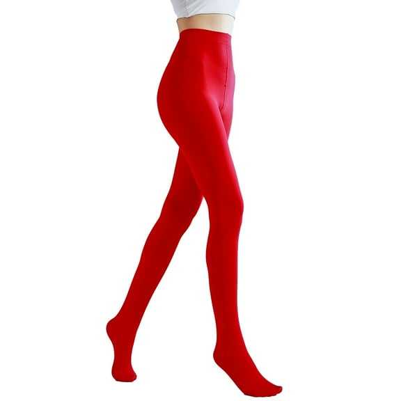 qolati 80 Denier Tights for Women Leggings Warm Winter Daily Wear Soft Semi-Opaque Solid Color High Waist Footed Pantyhose 14 Colors Red L