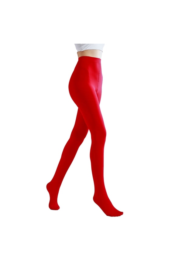 80 Denier Tights for Women Leggings Warm Winter Daily Wear Soft Semi-Opaque Solid Color High Waist Footed Pantyhose 14 Colors Red S