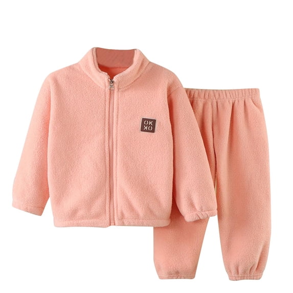 qolati Baby Boys Girls 2 Piece Sweatsuit Outfits Zipper Fleece Jacket and Pants Sets Fall Winter Warm Tracksuit Set Christmas Gifts Holiday Outfits