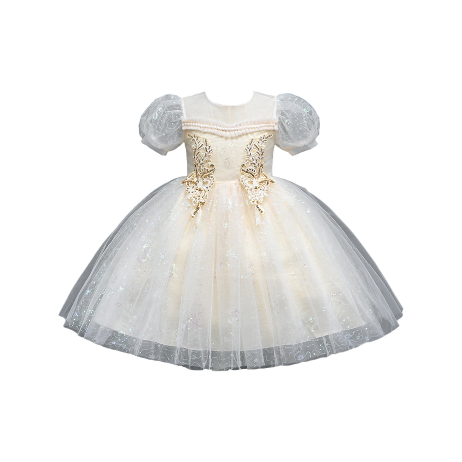 Fancy Kids Blush Pearl Neckline Floral Embroidered Baby Dress w/ Tulle Skirt main image 1