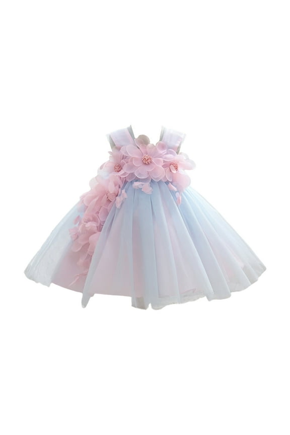 Baby Girl Flower Dresses Tulle Dress Tiered Layered Girls Floral Dress Elegant Sleeveless Mesh Pleated Wedding Birthday Evening Dress Up
