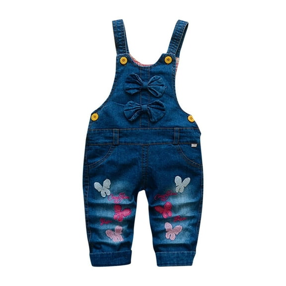 qolati Baby Toddler Boys Adjustable Denim Pants Newborn Kids Denim Overalls Jumpsuits Cute Bow Outdoor Bib Jean Overalls 1-5 Years