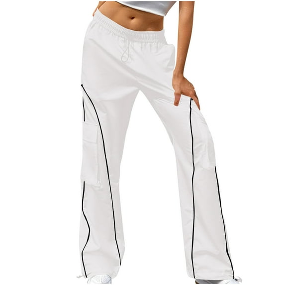 qolati Baggy Cargo Pants for Women Trendy Drawstring Elastic Waist Parachute Jogger Pants Loose Wide Leg Trackpants Y2k Streetwear Sweatpants
