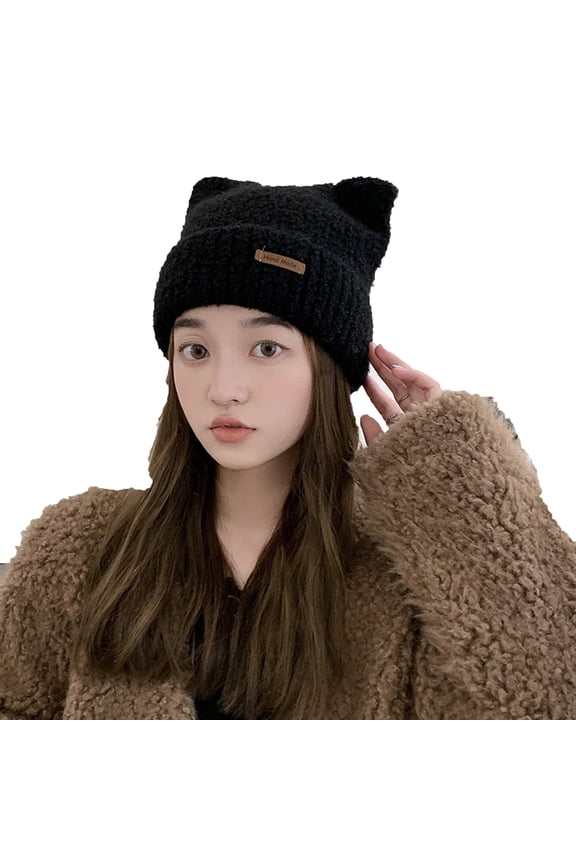 Beanie Crochet Hats for Women Cute Bear Ears Winter Skull Cap Goth Knit Hat y2k Accessories
