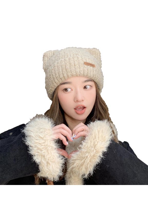 Beanie Crochet Hats for Women Cute Bear Ears Winter Skull Cap Goth Knit Hat y2k Accessories