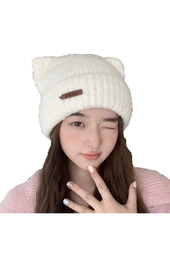 Beanie Crochet Hats for Women Cute Bear Ears Winter Skull Cap Goth Knit Hat y2k Accessories