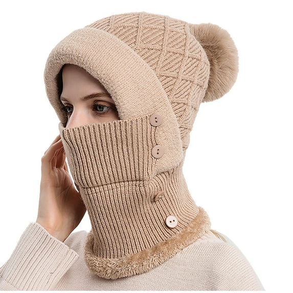 qolati Beanie Hat for Men Women with Face Mask Winter Kintted Ski Hats for Cold Weather Windproof Detachable Warm Fleece Lined Hood Cover Hat Cap Scarf