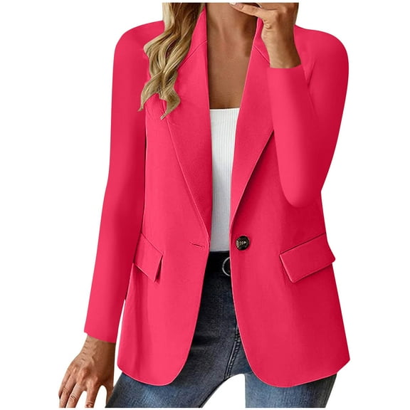 qolati Blazer Jackets for Women Business Casual Long Sleeve Open Front Work Office Blazer Notched Lapel Button Suits Jacket