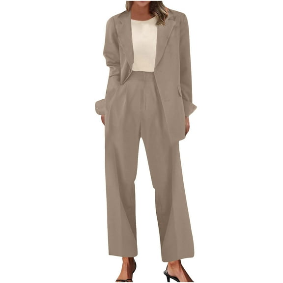 qolati Blazer Sets for Women 2 Piece Business Casual Outfits 2024 Dressy Casual Opend Front Long Sleeve Blazer and Pants Work Office Suit Set