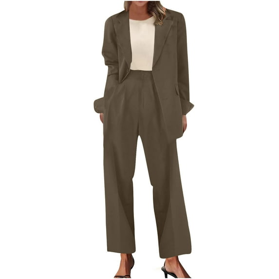 qolati Blazer Sets for Women 2 Piece Business Casual Outfits 2024 Dressy Casual Opend Front Long Sleeve Blazer and Pants Work Office Suit Set Clearance