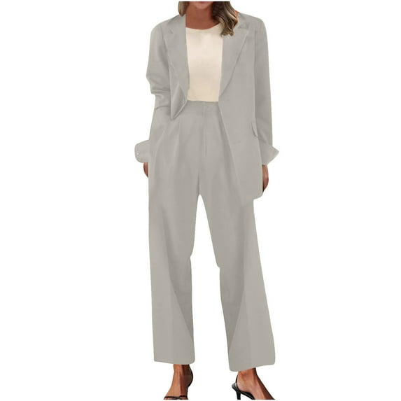 qolati Blazer Sets for Women 2 Piece Business Casual Outfits 2024 Dressy Casual Opend Front Long Sleeve Blazer and Pants Work Office Suit Set Clearance
