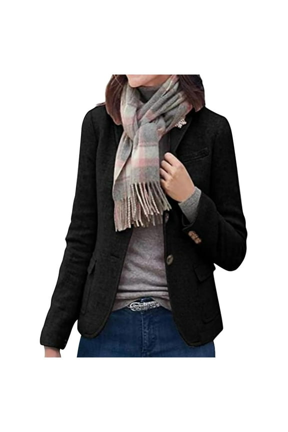 Blazers for Women Casual Wool Blends Long Sleeve Open Front Cardigan Coats Slim Fit Single Breasted Business Work Suit Jacket