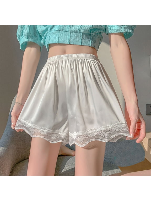 Bloomers for Women Pettipants for Under Dresses High Elastic Waist Lace Trims Culottes Slip Skirt Half Slip Shorts