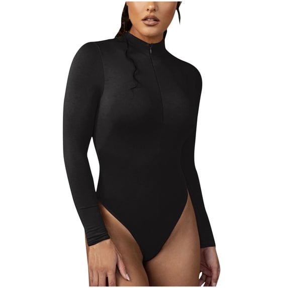 qolati Bodysuit for Women Seamless Mock Turtleneck Long Sleeve Bodysuits Tank Tops Tummy Control Butt Lifter Compression Zipper Shapewear