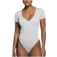 thumbnail image 1 of qolati Bodysuit for Women Sexy Deep V-Neck Double Lined Shirt Seamless Shapewear Stretchy Short Sleeve Going Out Thong Bodysuit Tops, 1 of 9