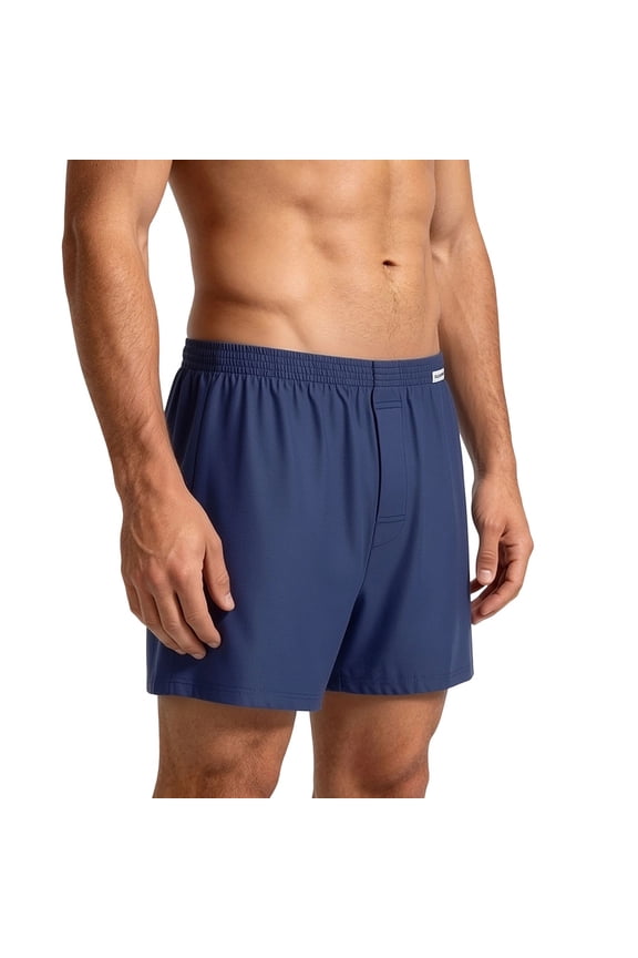 Boxer Shorts for Men Soft Cotton Knit Loose Fit Sleep Shorts Elastic Waistband Button Fly Lounge Underpants Breathable Mens Underwear Navy XXL
