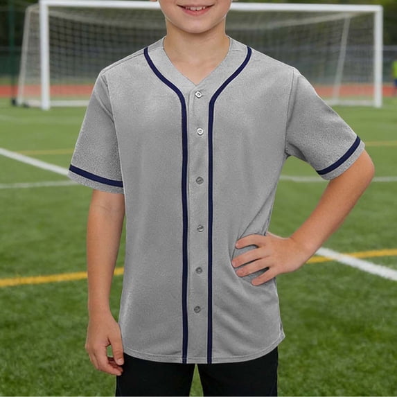 qolati Boys Girls Baseball T-Shirts Soft Summer Short Sleeve Button Down Shirts Loose Hip Hop Sport Shirt Tops for Kids Size 3-15 Years