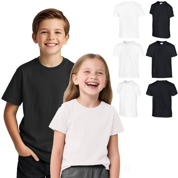 qolati Boys Girls Basic Plain T Shirts XS-XL Kids Summer Tops Lightweight Comfy Crewneck Short Sleeve Tees Blouse