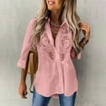 thumbnail image 1 of qolati Button Down Shirts for Women Long Sleeve Wrinkle Free Dress Shirts Retro Embroidered Lace Hollow Out Casual Collared Blouses Business Work Tops Hot Pink L, 1 of 6