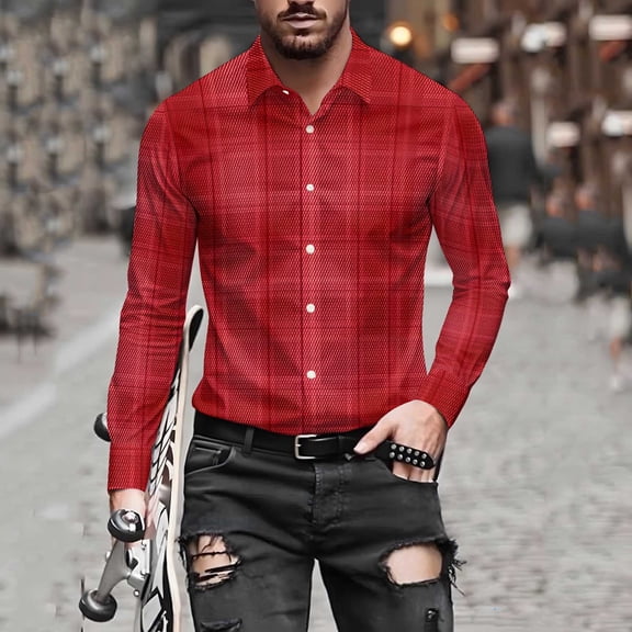 qolati Button Up Shirts for Men Classic Fit Long Sleeve Dress Work Shirts Lightweight Casual Regular Fit Fall Plaid Shirts