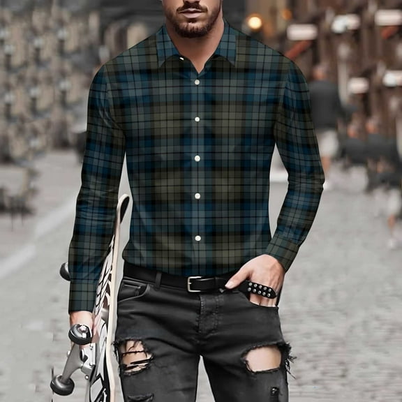 qolati Button Up Shirts for Men Classic Fit Long Sleeve Dress Work Shirts Lightweight Casual Regular Fit Fall Plaid Shirts
