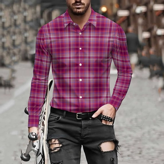 qolati Button Up Shirts for Men Classic Fit Long Sleeve Dress Work Shirts Lightweight Casual Regular Fit Fall Plaid Shirts