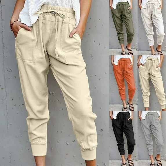 qolati Capris Pants for Women Dressy Casual Drawstring Elastic High Waist Cropped Jogger Sweatpants Comfy Solid Workout Lounge Cargo Pant