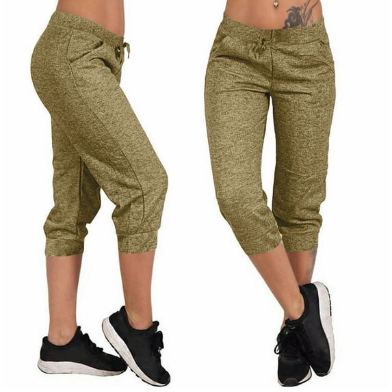 qolati Capris Sweatpants Women Casual Drawstring Straight Leg Cropped Tapered Pants Low Waisted Baggy Workout Jogger Lounge Pants with Pockets