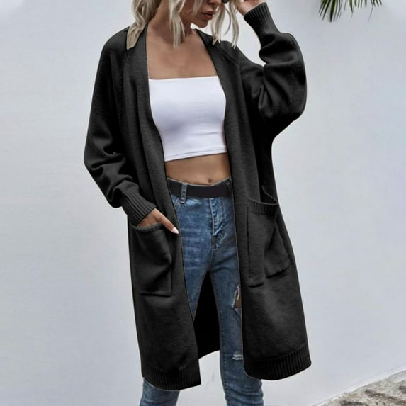 qolati Cardigan Sweaters for Women Oversized Lantern Sleeve Open Front Long Cardigans Lightweight Cozy Cable Knit Winter Coats Outerwear