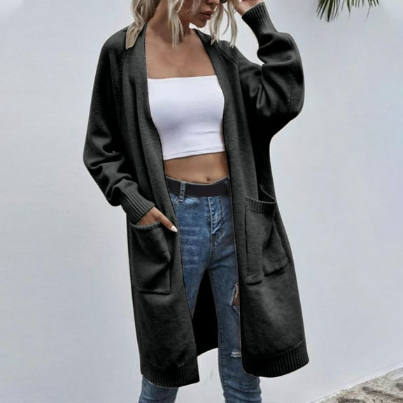 qolati Cardigan Sweaters for Women Oversized Lantern Sleeve Open Front Long Cardigans Lightweight Cozy Cable Knit Winter Coats Outerwear