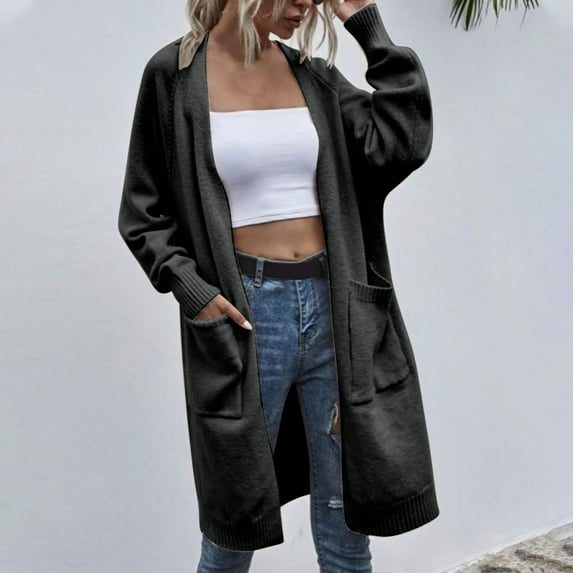 qolati Cardigan Sweaters for Women Oversized Lantern Sleeve Open Front Long Cardigans Lightweight Cozy Cable Knit Winter Coats Outerwear