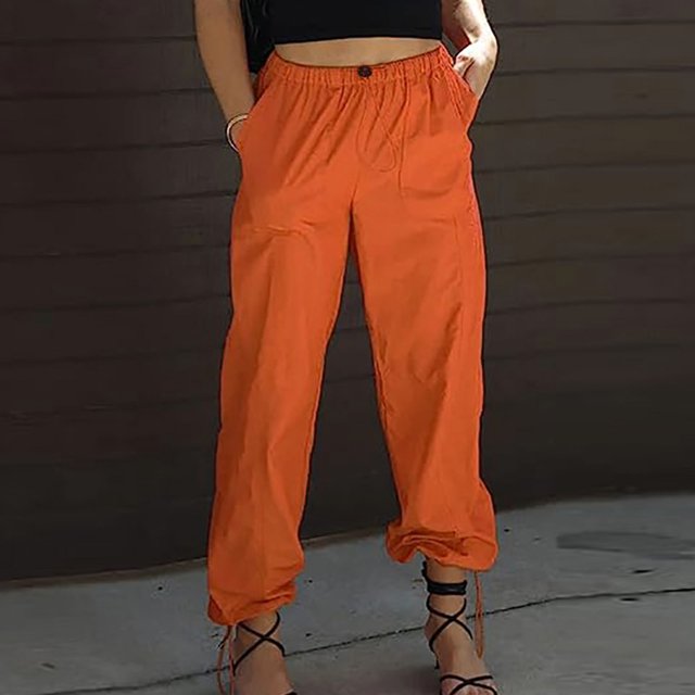 qolati Cargo Pants Women Baggy Elastic High Waisted Parachute Pants Y2k