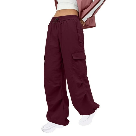 qolati Cargo Pants Women Baggy Low Waist Y2k Parachute Pants with Pockets Casual Sports Workout Jogger 2024