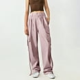 thumbnail image 1 of qolati Cargo Pants Women Y2k High Waist Front Ruched Parachute Pants Straight Wide Leg Baggy Pants with Multiple Pockets, 1 of 7