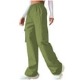 thumbnail image 1 of qolati Cargo Pants Women Y2k Solid Baggy Parachute Pants Trendy Stretchy High Waist Wide Leg Trousers with Pockets Army Green M 6, 1 of 6