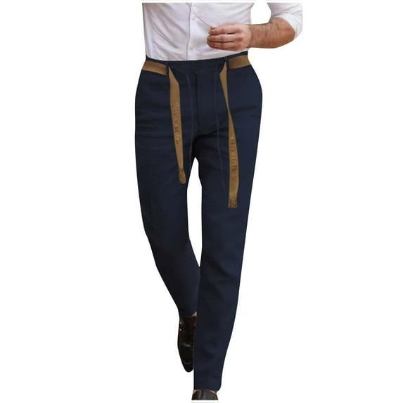 qolati Cargo Pants for Men Casual Slim Fitted Straight Legs Cotton Linen Dressy Pants Classic Fit Stretchy High Waisted Business Work Suit Trousers