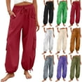 thumbnail image 1 of qolati Cargo Pants for Women Drawstring Elastic Waist Solid Yoga Sweatpants Plus Size Athletic Joggers Lounge Trousers with Pockets, 1 of 7