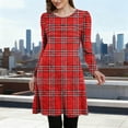thumbnail image 1 of qolati Christmas Dresses for Women Long Sleeve Crew Neck Plaid T Shirt Dress Xmas Tree Graphic Flare Fall Mini Dresses Red S, 1 of 6