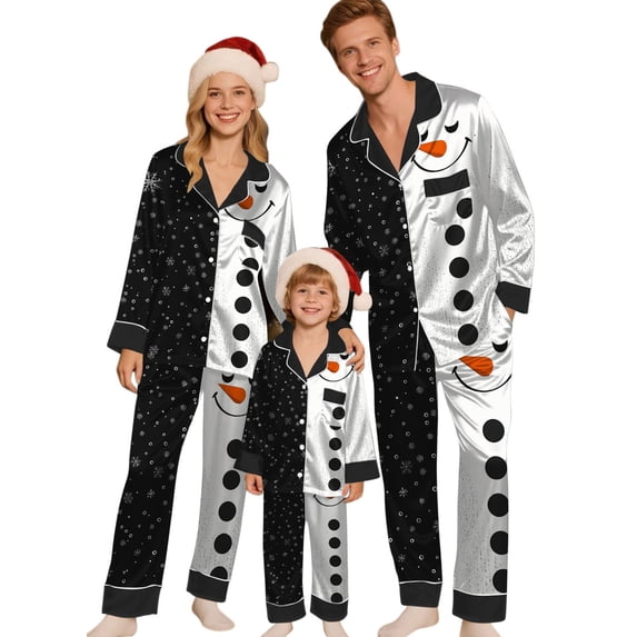 qolati Christmas Family Matching Pajamas Silk Satin Long Sleeve Button Down Sleepwear Sleep Pants Holiday Pjs Loungewear Set Xmas Printed Festival Party Family Christmas Pajamas Matching Sets