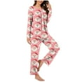thumbnail image 1 of qolati Christmas Pajamas for Women Set 2 Piece Lounge Outfits Cute Santa Claus Print Long Sleeve Half Button Henley Pleated Sleepwear Long Pant Pjs Sets Pink S, 1 of 5