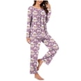 thumbnail image 1 of qolati Christmas Pajamas for Women Set 2 Piece Lounge Outfits Cute Santa Claus Print Long Sleeve Half Button Henley Pleated Sleepwear Long Pant Pjs Sets Purple XXL, 1 of 5