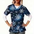 thumbnail image 1 of qolati Christmas Scrub Tops Women Oversized Snowflake V Neck Short Sleeve T Shirts Casual Nursing Work Shirts Xmas Print Holiday Tops with Pockets, 1 of 6