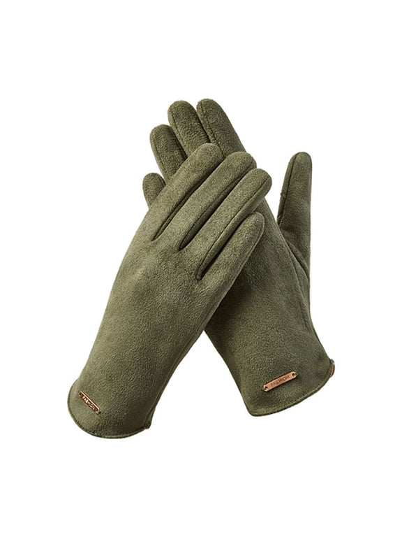Women Glove Suede Winter Warm Faux Suede Thick Touchscreen Finger Gloves with Elastic Cuff