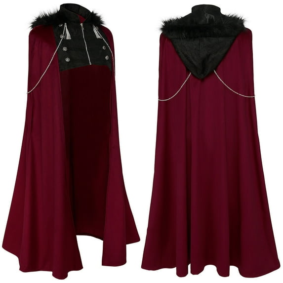 qolati Cloak with Hood Men Winter Warm Gothic Hooded Cape Medieval Coat Renaissance Vintage Pleated Cape Robe