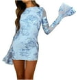 thumbnail image 1 of qolati Cocktail Dresses for Women Floral Embroidery Sheer Mesh Mini Dress Long Sleeve Crew Neck Lace Bodycon Party Club Short Dress, 1 of 6