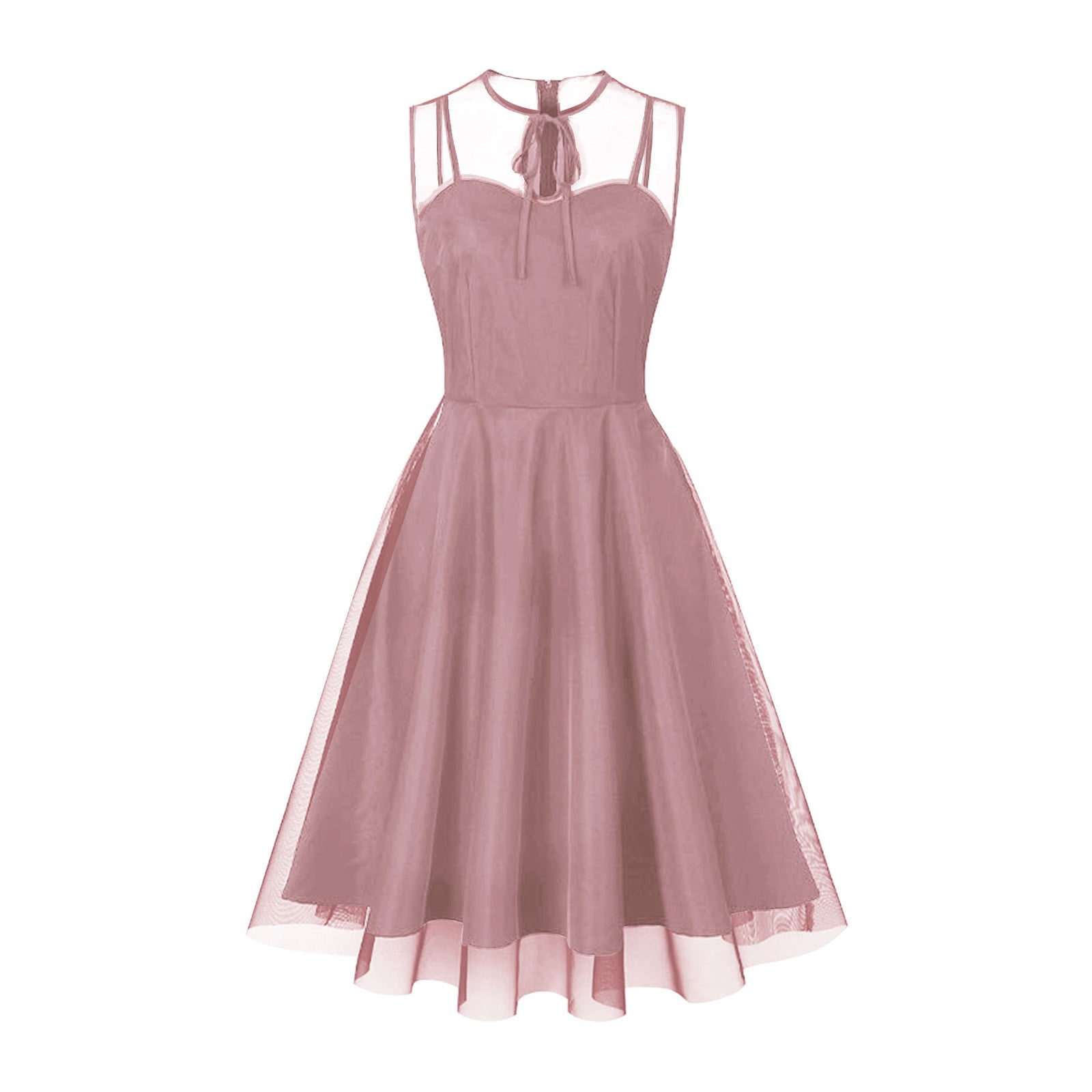 qolati Cocktail Dresses for Women Lace Sheer Tulle Short Homecoming Dresses  2024 Sleeveless Smocked Swing Midi Dress Formal Prom Party Gown - Walmart  Business Supplies