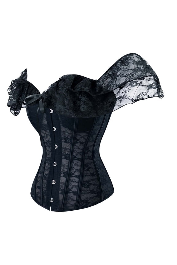 Corset Tops for Women Front Buckle Lace Western Shapewear Bustier Tops Vintage Cropped Steampunk Halloween Bodyshaper Black L