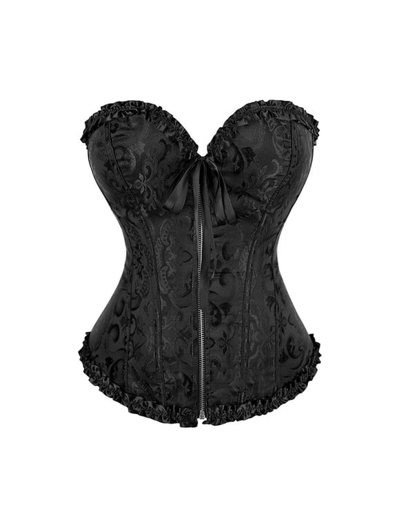 Corset Tops for Women Vintage Strapless Bustier Corset Top Halloween Zipper Push Up Boned Shapewear Lace Waist Cincher Bodysuits Black XXXXL