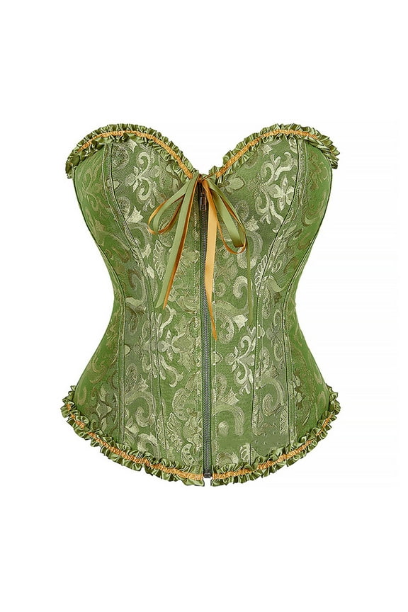 Corset Tops for Women Vintage Strapless Bustier Corset Top Halloween Zipper Push Up Boned Shapewear Lace Waist Cincher Bodysuits Green S
